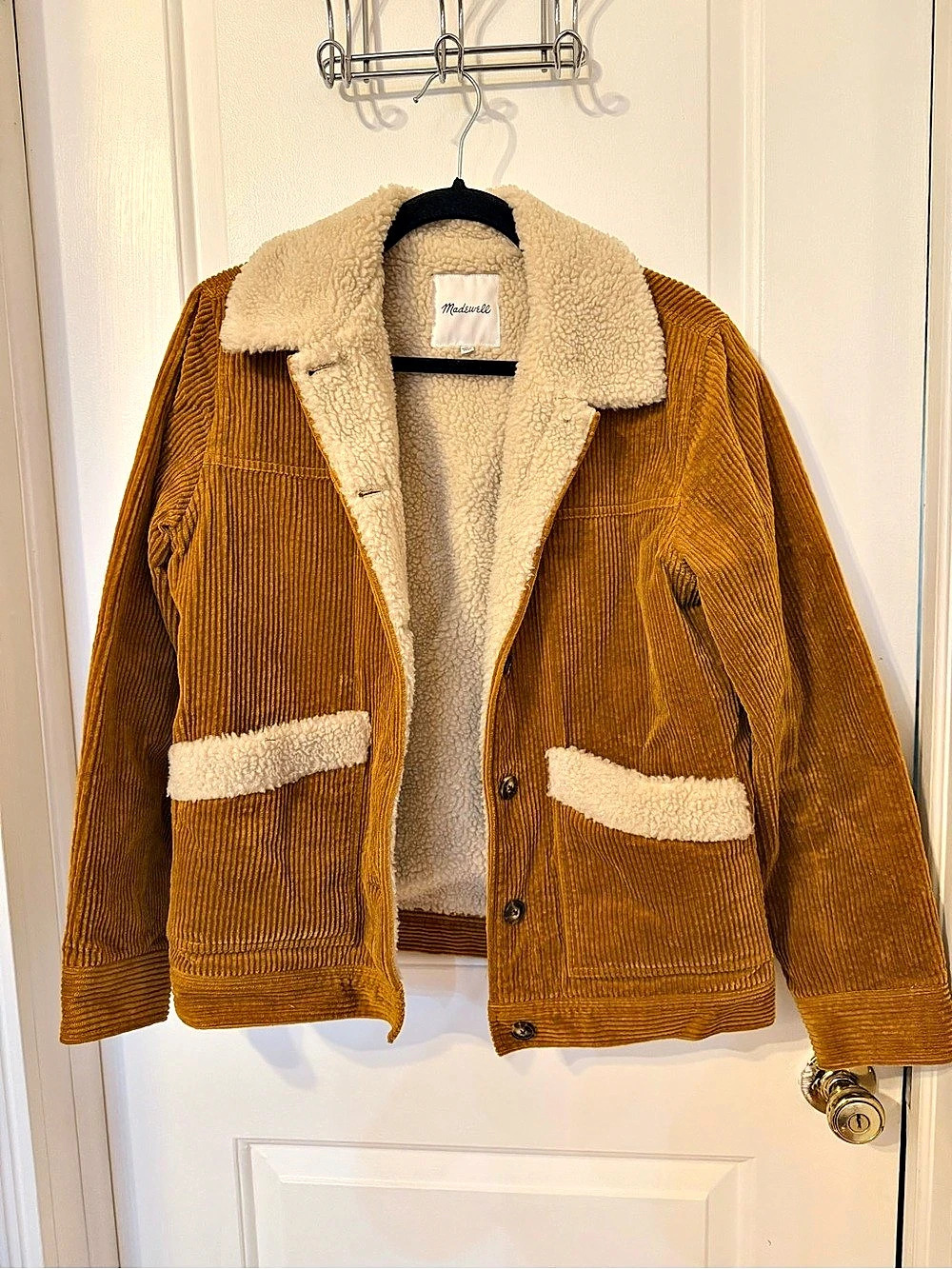Madewell Corduroy Teddy Jacket in Brown & Cream